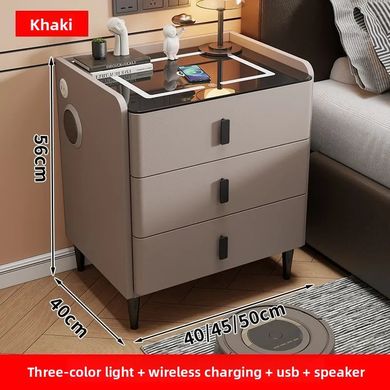 Smart Bedside Table Nightstand with WirelessCharging and Bluetooth Speaker Modern Bedroom Furniture Solid Wood Night Stand with