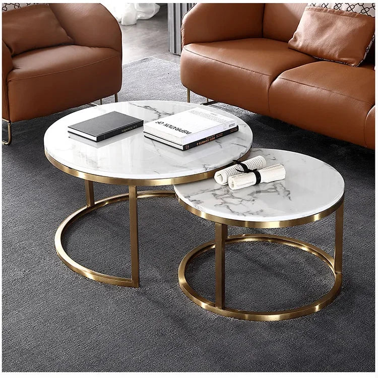 Light luxury small apartment coffee table combination coffee table living room household simple size round marble table