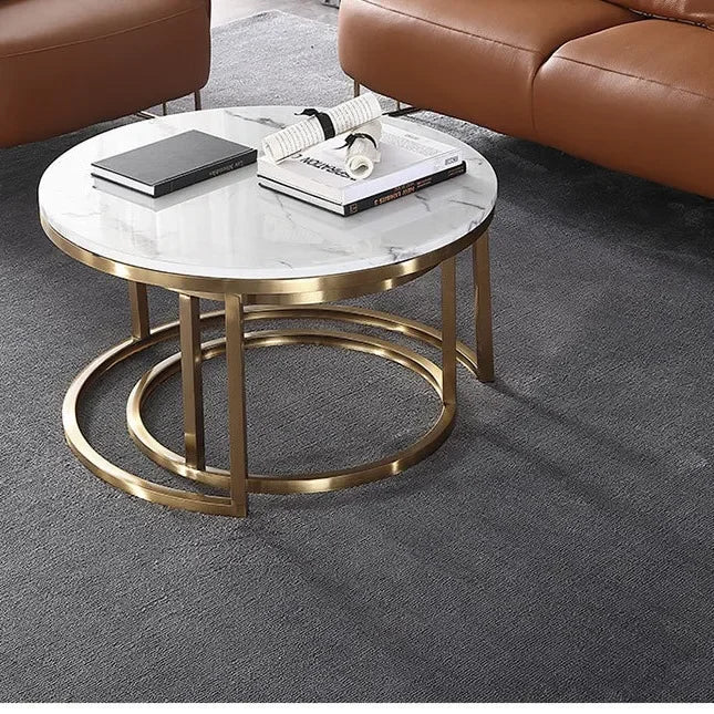 Light luxury small apartment coffee table combination coffee table living room household simple size round marble table