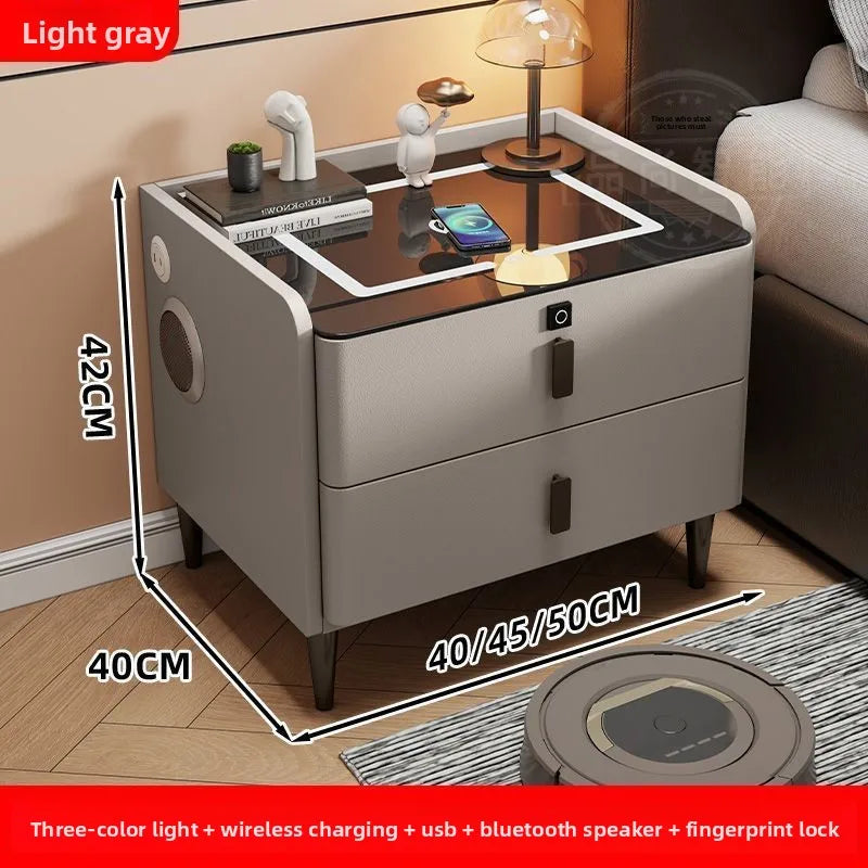 Smart Bedside Table Nightstand with WirelessCharging and Bluetooth Speaker Modern Bedroom Furniture Solid Wood Night Stand with