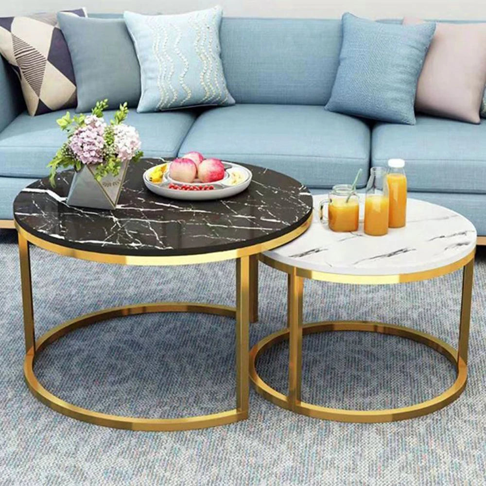 Modern Stainless Steel Coffee Table marble top round living room home furniture luxury side center coffee tea table