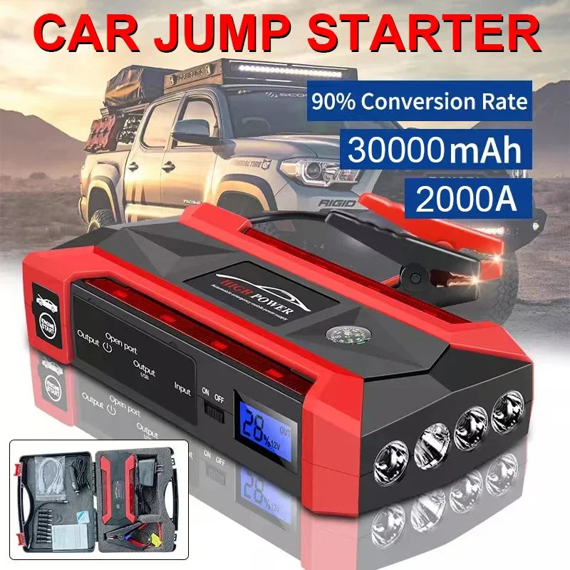 Portable Car Jump Starter 2000A – Power Bank & LED Emergency Booster