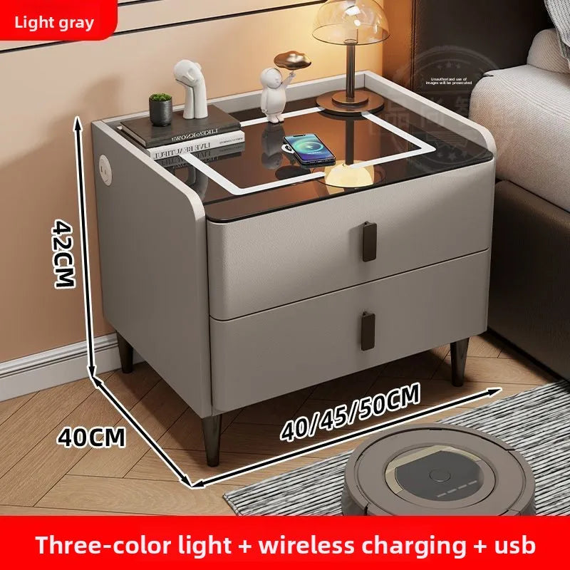 Smart Bedside Table Nightstand with WirelessCharging and Bluetooth Speaker Modern Bedroom Furniture Solid Wood Night Stand with