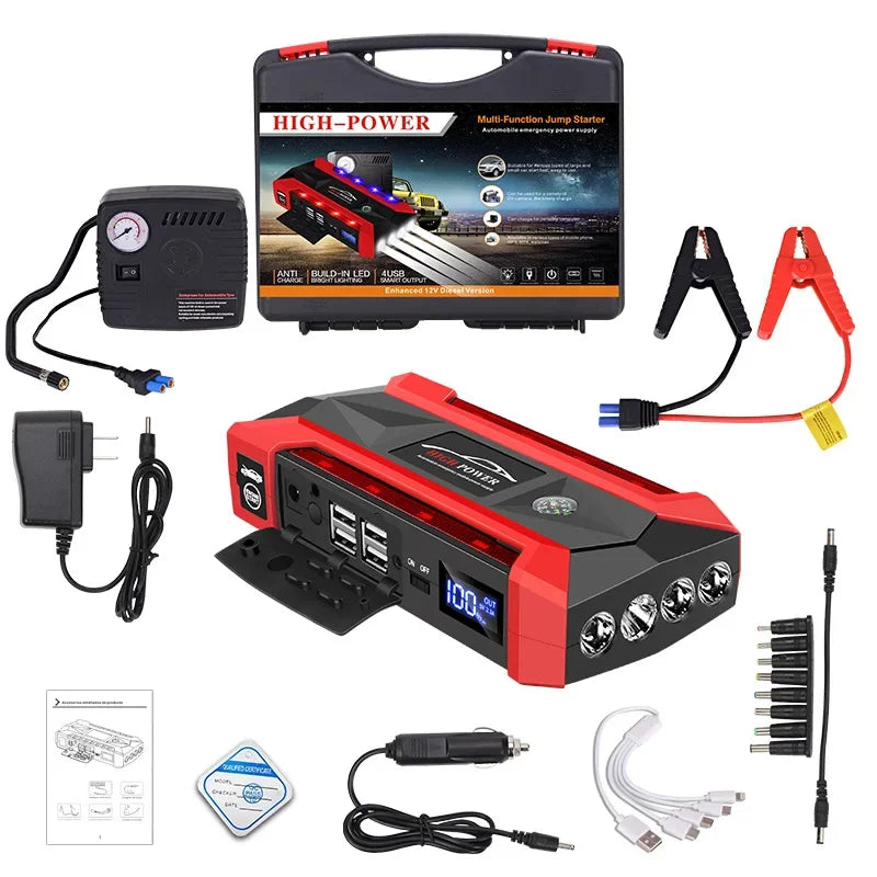 Portable Car Jump Starter 2000A – Power Bank & LED Emergency Booster