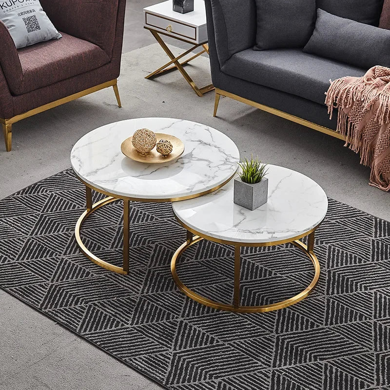 Light luxury small apartment coffee table combination coffee table living room household simple size round marble table