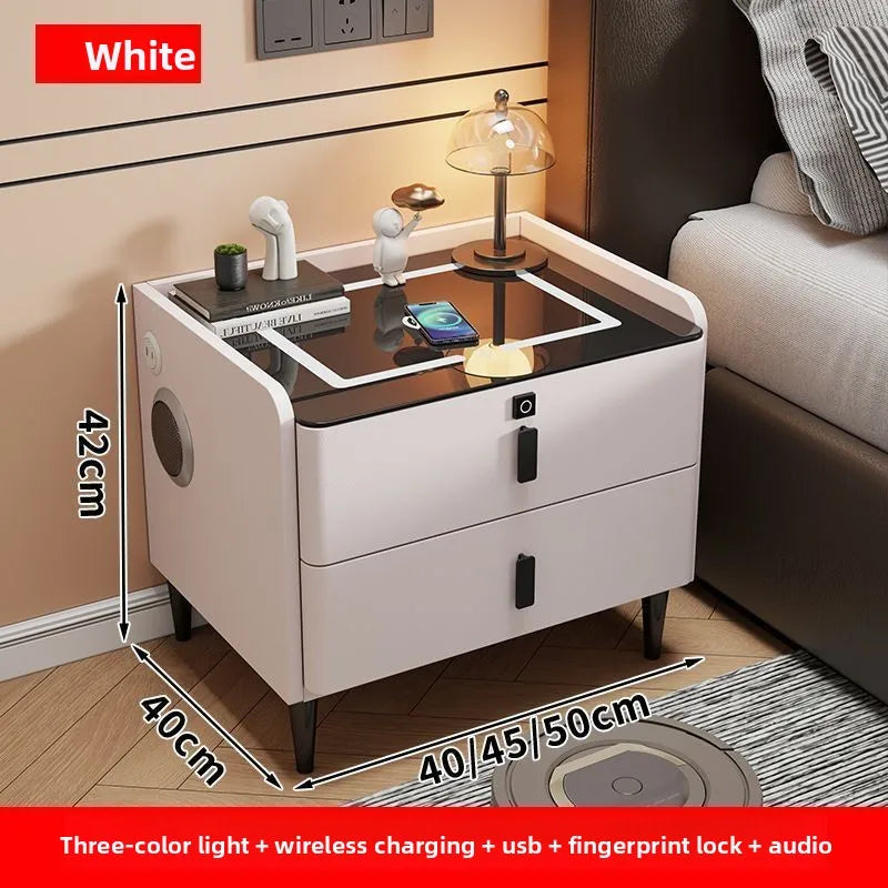 Smart Bedside Table Nightstand with WirelessCharging and Bluetooth Speaker Modern Bedroom Furniture Solid Wood Night Stand with