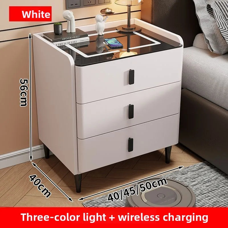 Smart Bedside Table Nightstand with WirelessCharging and Bluetooth Speaker Modern Bedroom Furniture Solid Wood Night Stand with