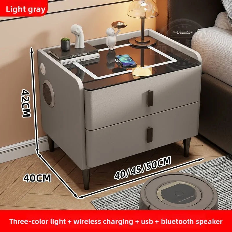 Smart Bedside Table Nightstand with WirelessCharging and Bluetooth Speaker Modern Bedroom Furniture Solid Wood Night Stand with